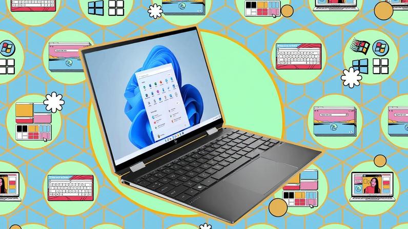 Windows laptop against graphic background