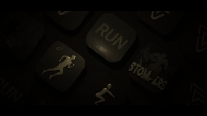 Images of several fitness app icons, on a purple background.