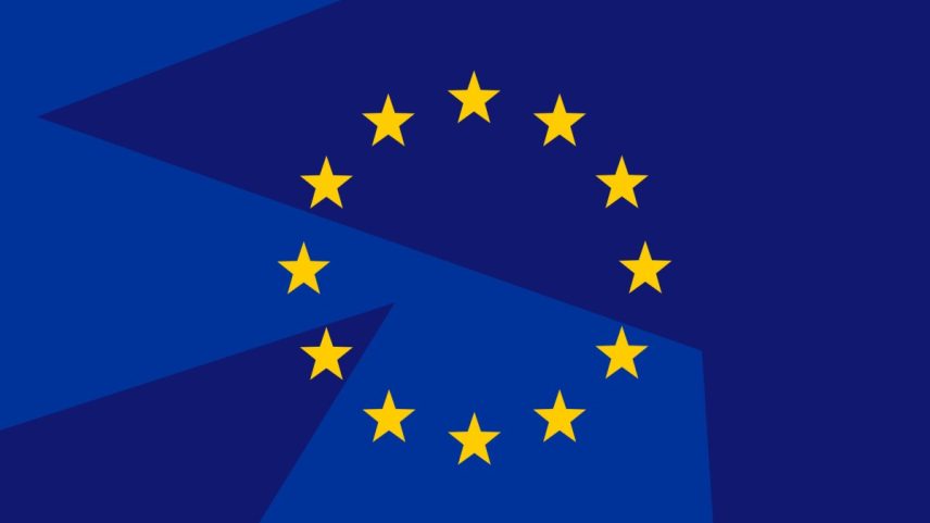The European Union flag against a blue backdrop.