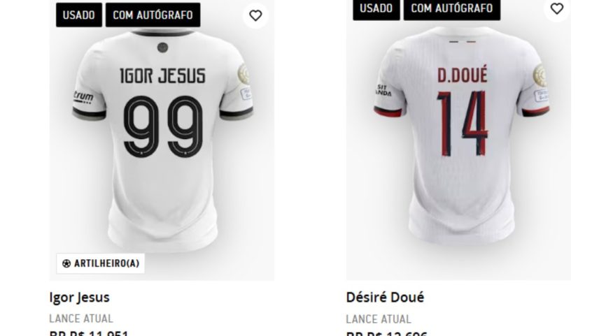 MatchWornShirt abriu leilões de uniformes usados por jogadores de clubes como Botafogo, PSG, Atlético de Madrid, Chelsea, Porto e Borussia Dortmund (Foto: Reprodução da internet)