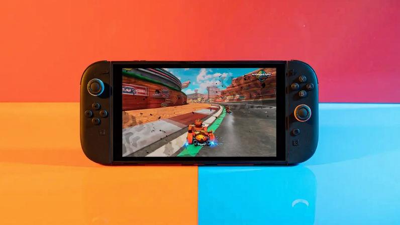 A photo of the Nintendo Switch 2 running Mario Kart World in handheld mode.