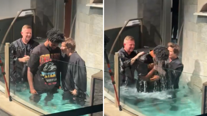 O atleta Traeshon Holden é batizado na igreja. (Foto: Traeski11)