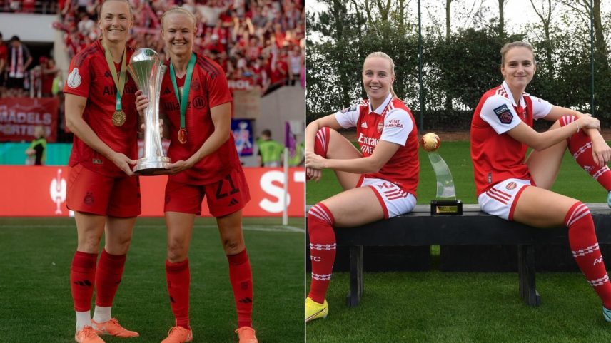 Harder e Eriksson (esq.) e Mead e Miedema (dir.) são casais que se enfrentarão na Euro (Foto: Reprodução/Redes sociais)