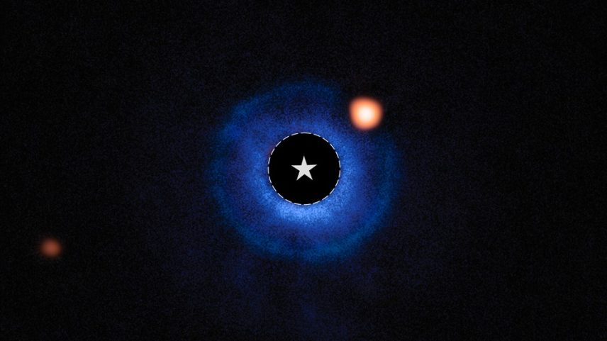 Primeira foto direta do exoplaneta TWA 7b capturada pelo telescópio James Webb. Imagem utilizou técnica especial que "esconde" a luz da estrela próxima ao corpo celeste. (Foto: ESA)