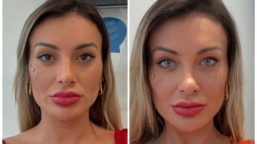 Andressa Urach antes e após mudança da cor dos olhos (Foto: Reprodução/Redes Sociais)