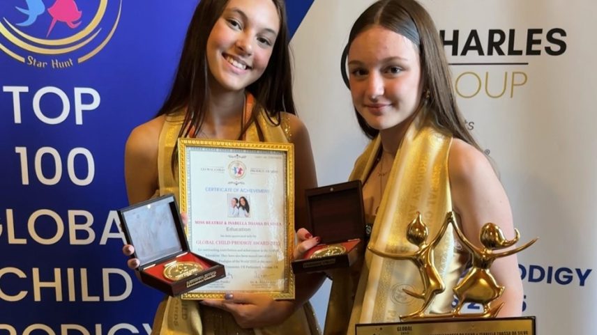 Beatriz e Isabella foram reconhecidas no prêmio Global de Crianças Prodígio na categoria Educação (Foto: Arquivo Pessoal)