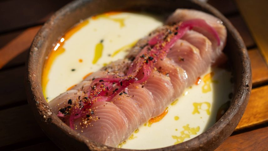 Prato servido no restaurante Ocyá, localizado na Ilha Primeira, no Rio de Janeiro. O estabelecimento é comandado pelo chef Gerônimo Athuel, que também é pescador (Foto: Paula Giolito/Folhapress)