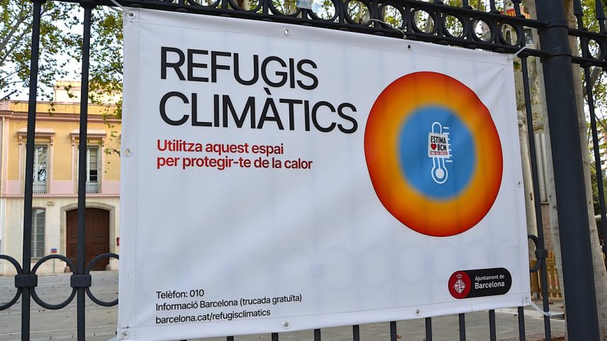 Sinalização de um refúgio climático em Barcelona (Foto: Divulgação/Maldito Clima)
