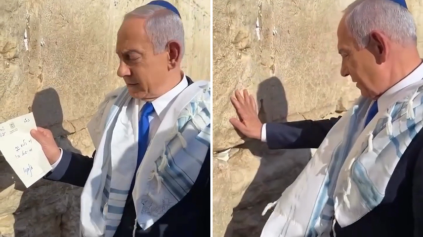 O primeiro-ministro Benjamin Netanyahu em visita ao Kotel, também conhecido como Muro das Lamentações. (Foto: Reprodução)