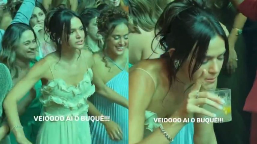 Bruna aparece animadíssima antes da tradicional jogada do buquê (Foto: Reprodução/Instagram)
