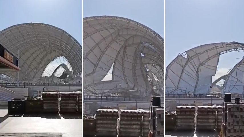 Rajadas de vento derrubam arena de shows em Bertioga, SP (Foto: Reprodução)