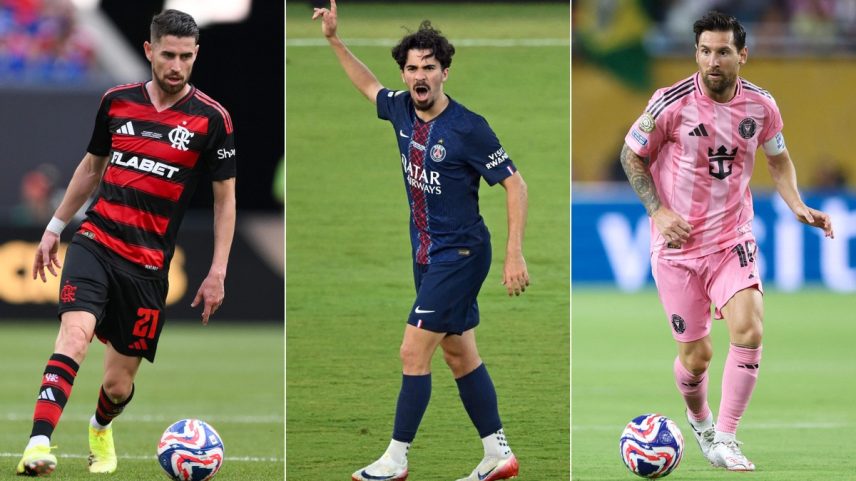 Jorginho (Flamengo), Vitinha (PSG) e Messi (Inter Miami) — Foto: AFP