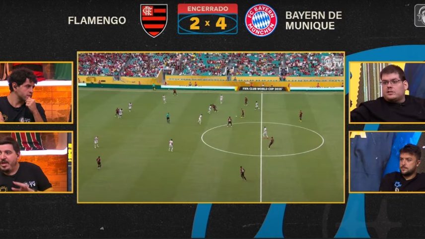 Transmissão da CazéTV do jogo de Flamengo x Bayern no Mundial de Clubes 2025 (Foto: Reprodução/Youtube)
