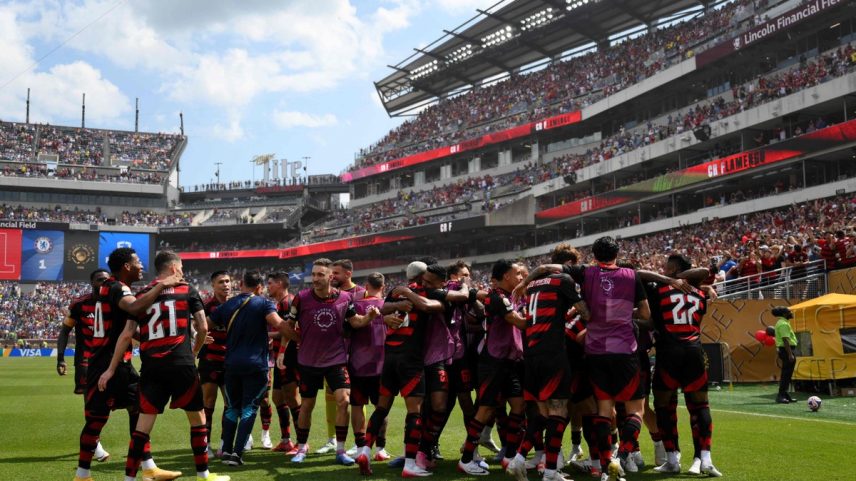 Flamengo comemora vitória sobre o Chelsea no Mundial (Foto: David Ramos / GETTY IMAGES NORTH AMERICA / Getty Images via AFP)