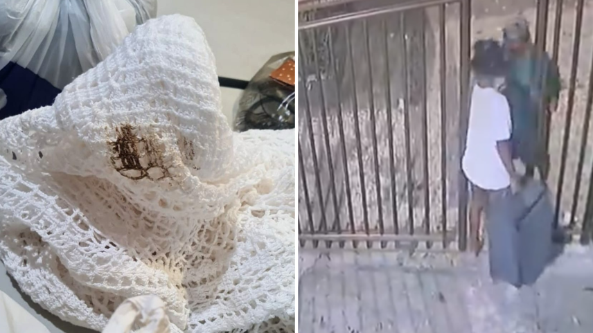 Criminosos deixam o local com itens furtados e abandonam toalha suja após defecarem. (Foto: Reprodução/Instagram/pcopa)