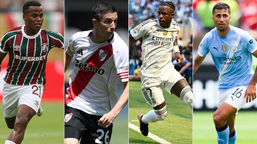 Fluminense, River Plate, Real Madrid e Manchester City — Foto: 1 - Francois Nel / GETTY IMAGES NORTH AMERICA / Getty Images via AFP, 2 - Buda Mendes / GETTY IMAGES NORTH AMERICA / Getty Images via AFP, 3 - PATRICIA DE MELO MOREIRA / AFP e 4 - David Ramos / GETTY IMAGES NORTH AMERICA / Getty Images via AFP