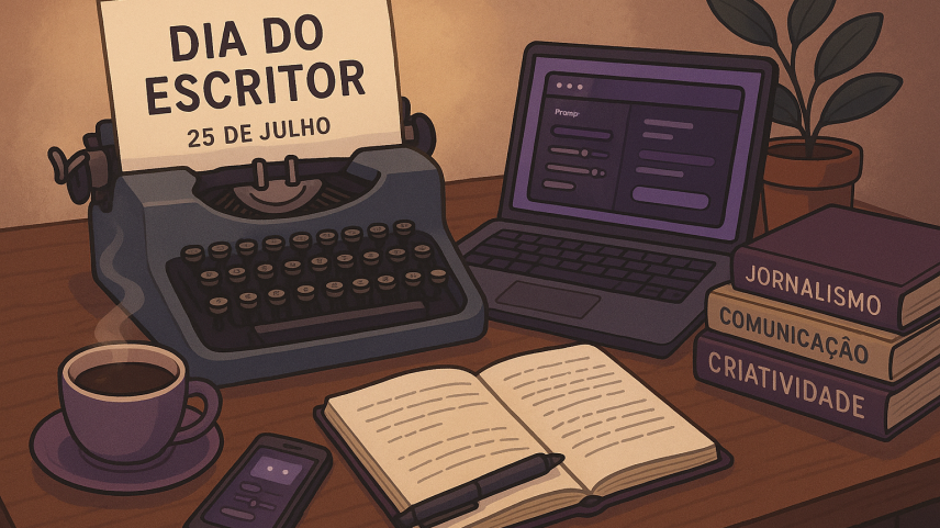 Mesa de um escritor gerada por IA. (Imagem: Portal Tela)