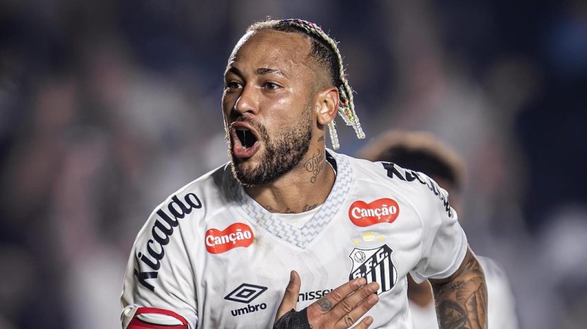 Neymar comemora o gol marcado diante do Flamengo. (Foto: Raul Baretta/Santos FC)