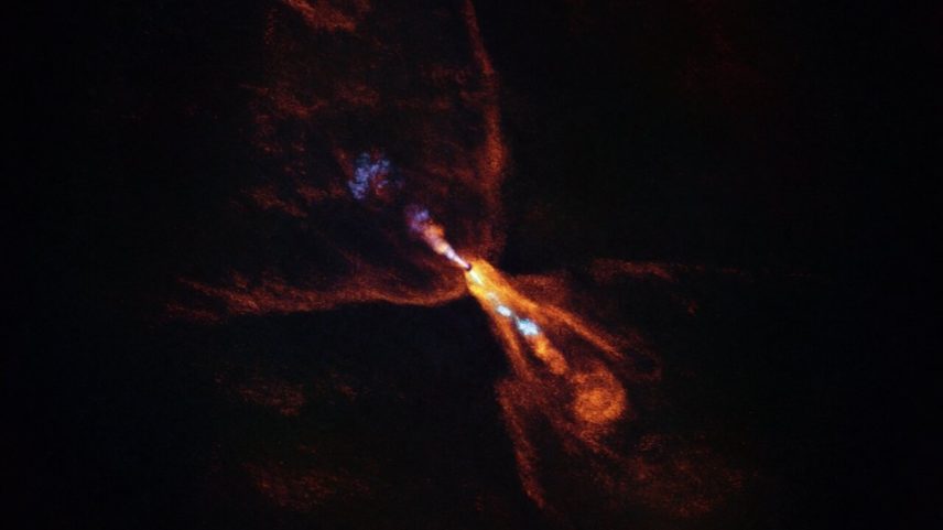 Imagem divulgada pelo Observatório Europeu do Sul (ESO) mostra HOPS-315, uma estrela bebê onde astrônomos observaram evidências dos estágios iniciais da formação planetária — Foto: Handout / EUROPEAN SOUTHERN OBSERVATORY / AFP
