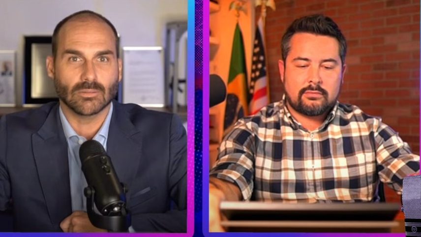 Eduardo Bolsonaro e Paulo Figueiredo em entrevista ao podcast Inteligência Ltda. (Foto: Reprodução/Redes sociais)