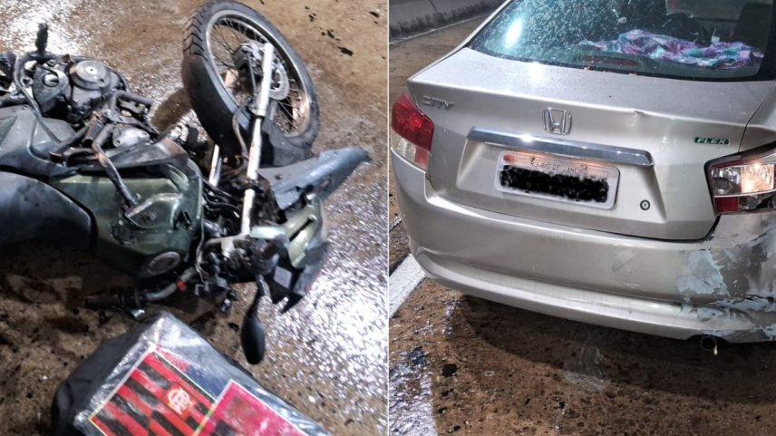 Moto e carro se envolveram em acidente em galeria do Túnel Santa Bárbara (Foto: Reprodução / COR-Rio / X)