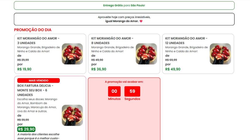 Site falso de entregas do morango do amor. Criminosos se aproveitam da tendência na internet para aplicar golpes virtuais (Foto: Reprodução)