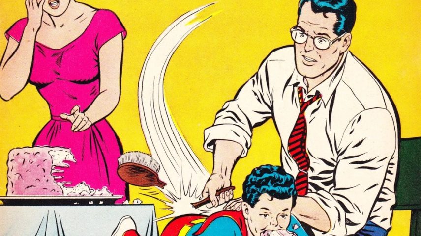 Superman tenta bater em seu filho na capa de uma edição de 1939 (Foto: Reprodução/DC)