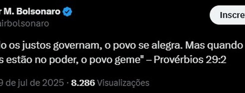 Após carta de Trump e anúncio de tarifas, Bolsonaro publica versículo bíblico (Foto: Reprodução)
