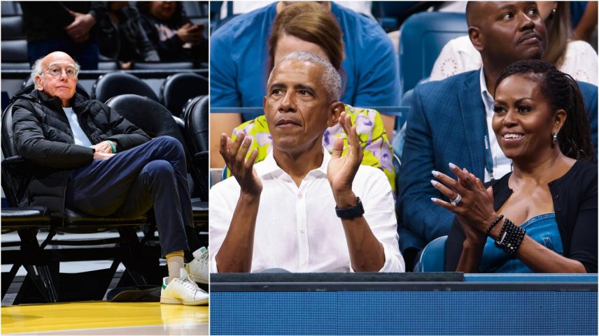 Michelle, Barack Obama e Larry David (Foto: Adam Pantozzi/NBAE/Getty Images; Jean Catuffe/GC Images)