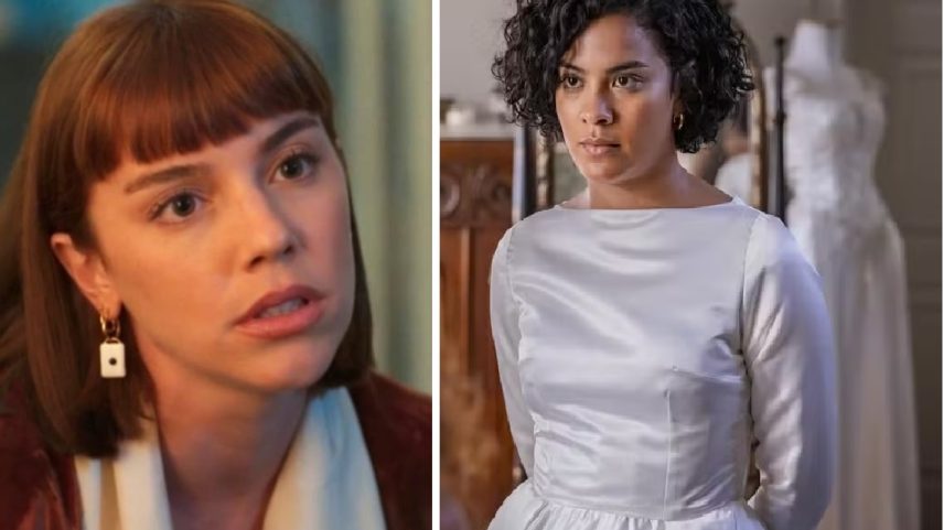 Solange (Alice Wegmann) e Maria de Fátima (Bella Campos). (Foto: Montagem/TV Globo)