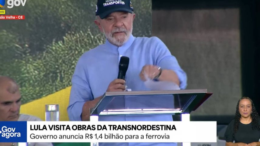 Presidente Lula durante evento após visita a trecho da Transnordestina, em Missão Velha, no Ceará (Foto: Reprodução/CanalGov no YouTube)