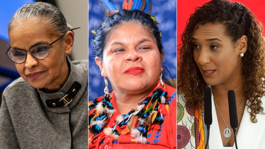 Ministras Marina Silva (Meio Ambiente), Sonia Guajajara (Povos Indígenas) e Anielle Franco (Igualdade Racial): críticas a danos ambientais com projeto que flexibiliza licenciamento (Foto: Montagem com fotos de Brenno Carvalho/Agência O Globo, Estevam Rangel/Presidência e Cristiano Mariz/Agência O Globo)