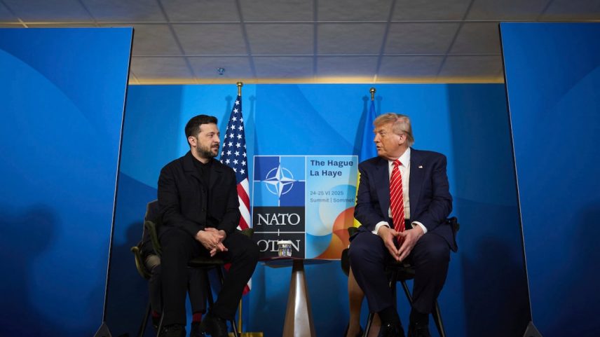Trump e Zelenskiy se encontram em Haia no dia 25 de junho. (Foto: CONTACTO via Europa Press)