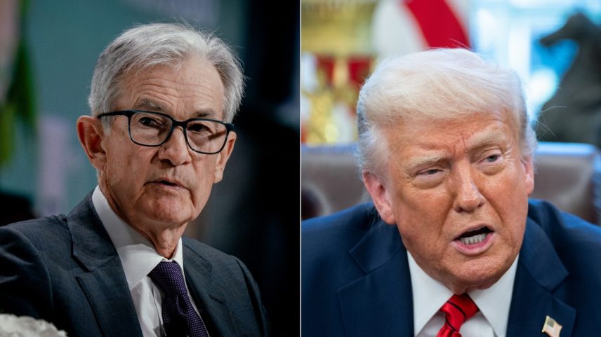 Jerome Powell, presidente do Federal Reserve, e Donald Trump (Foto: Jamie Kelter Davis/Chris Kleponis/Bloomberg)