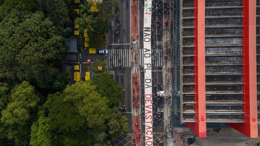 Manifestação na avenida Paulista contra o PL do licenciamento ambiental (Foto: Danilo Verpa - 13.jul.25/Folhapress)