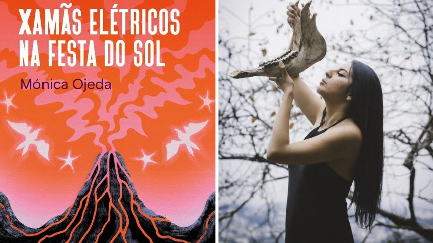Capa de 'Xamãs elétricos na festa do sol' e sua autora, Mónica Ojeda (Foto: Divulgação)