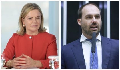 A ministra Gleisi Hoffmann saiu em defesa de Hugo Motta e Davi Alcolumbre após Eduardo Bolsonaro mencionar possíveis sanções dos EUA aos parlamentares. (Foto: Gil Ferreira/Ascom-SRI e Paulo Sérgio/Câmara dos Deputados)