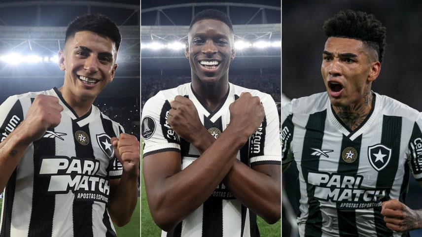 Thiago Almada, Luiz Henrique e Igor Jesus deram frutos ao Botafogo dentro e fora de campo (Foto: Vitor Silva/Botafogo; Vitor Silva/Botafogo; Guito Moreto/Agência O Globo)