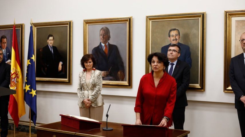 Toma de posse da socióloga Soledad Murillo como secretária de Estado de Igualdade em 12 de junho de 2018 no Palácio de Moncloa, na presença da vice-presidente do Governo Carmen Calvo (Foto: Europa Press / Contacto)