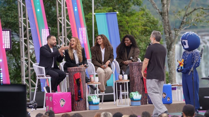 Gil do Vigor, Sarah Andrade, Giovana Cordeio e Kenya Sade participam do 'Caldeirão' (Foto: Trouva/Globo)