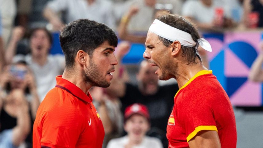 Foto de arquivo de Carlos Alcaraz e Rafa Nadal. (Foto: GTRES)