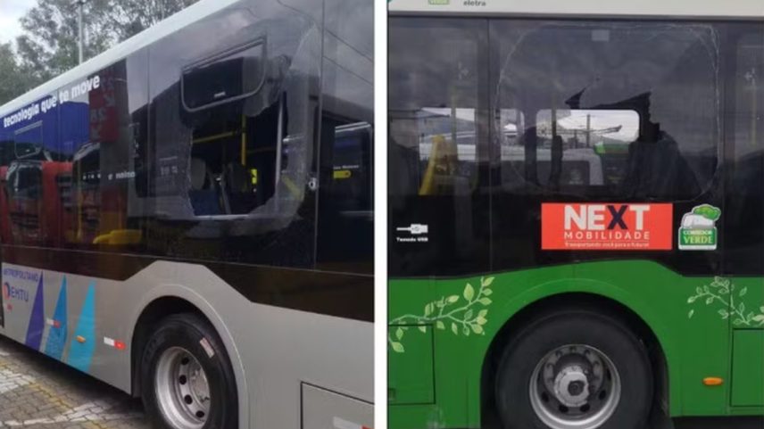 Ônibus vandalizados na Zona Sul de São Paulo (Foto: Reprodução/g1)