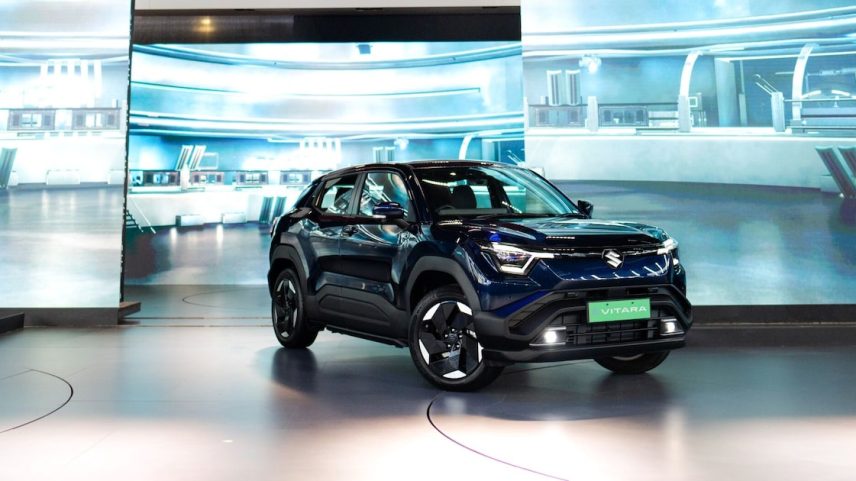 O Maruti Suzuki India e-Vitara durante o Bharat Mobility Global Expo em Nova Délhi em janeiro. (Foto: Anindito Mukherjee/Bloomberg)