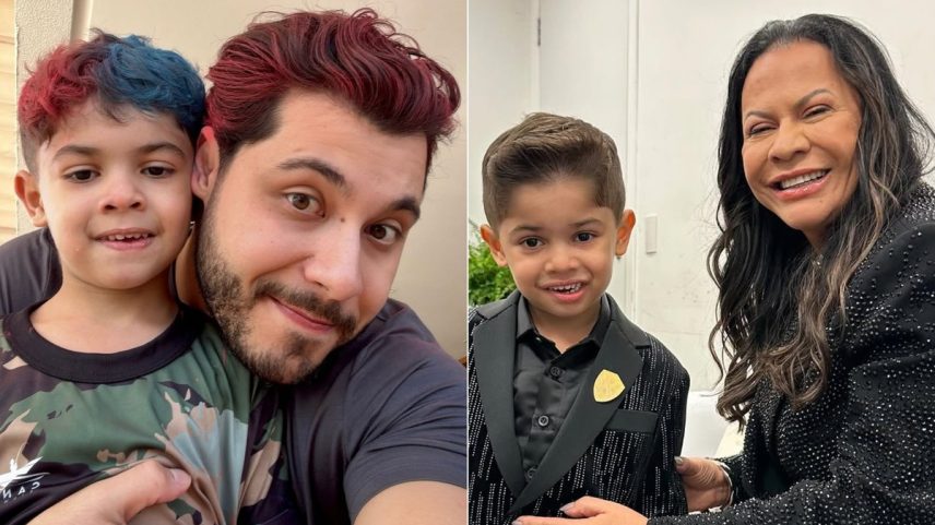 Pai e avó: Murilo Huff e Dona Ruth com o pequeno Léo Mendonça Huff, de 5 anos (Foto: Reprodução/Instagram)