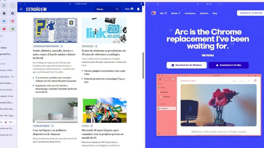 O Arc aposta em uma interface radicalmente diferente, com uma barra lateral que organiza abas em grupos, pastas e perfis. (Foto: Henrique Sampaio/Estadão)