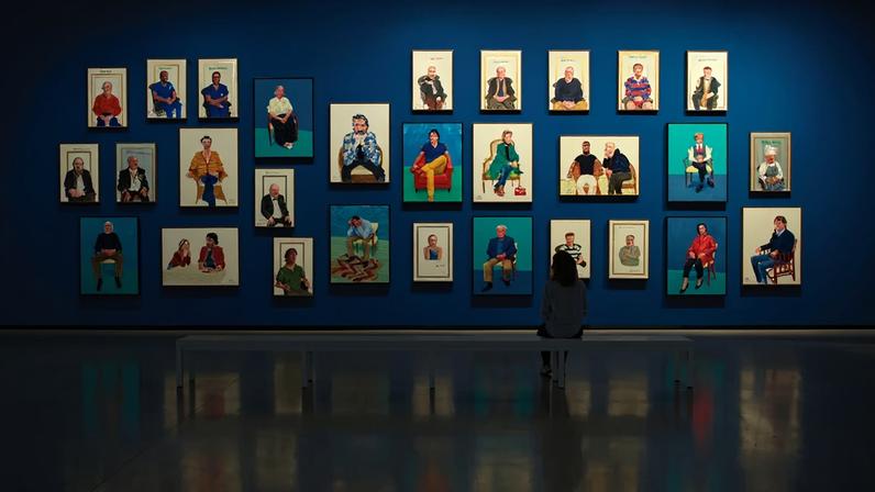 The densely hung Gallery 4 at the Fondation Louis Vuitton in Paris “shows how much Hockney likes to create a world around himself” Installation view: © David Hockney/Fondation Louis Vuitton/Marc Domage