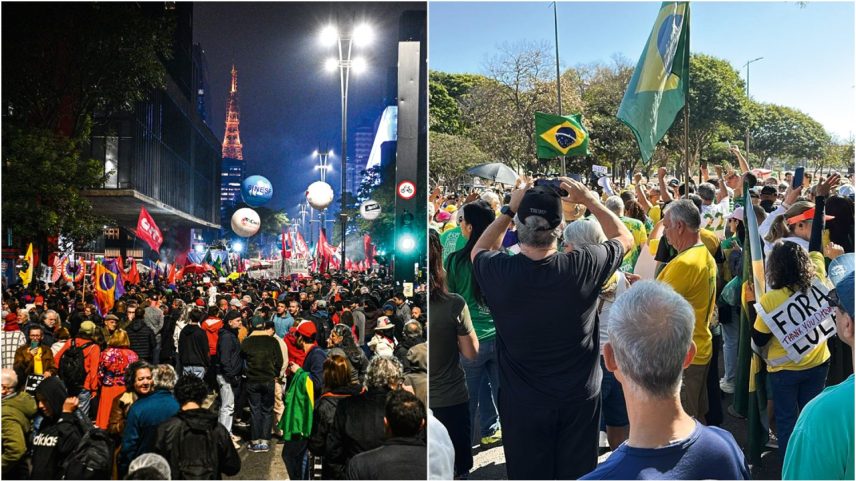 MANIFESTAÇÕES - Esquerda e direita foram às ruas nos últimos dias: grupos que se retroalimentam dessa rivalidade (Foto: Roberto Sungi/Ato Press/Agência O Globo;/Reprodução)