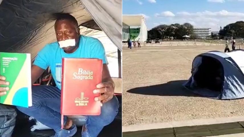 Acampamento montado por deputado Hélio Lopes em frente ao STF (Foto: Reprodução/Redes sociais)
