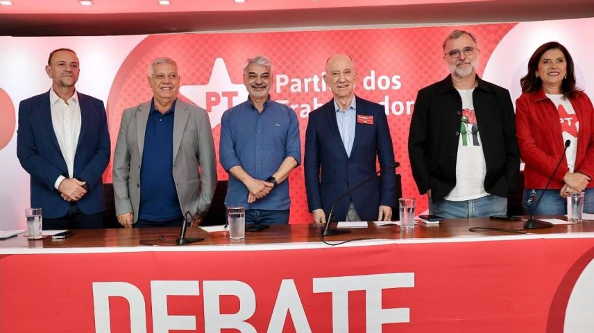 Edinho Silva, Romênio Pereira, Humberto Costa, Rui Falcão, Valter Pomar e Gleide Andrade em debate promovido pelo PT (Foto: Roberto Stuckert/@ptbrasil)