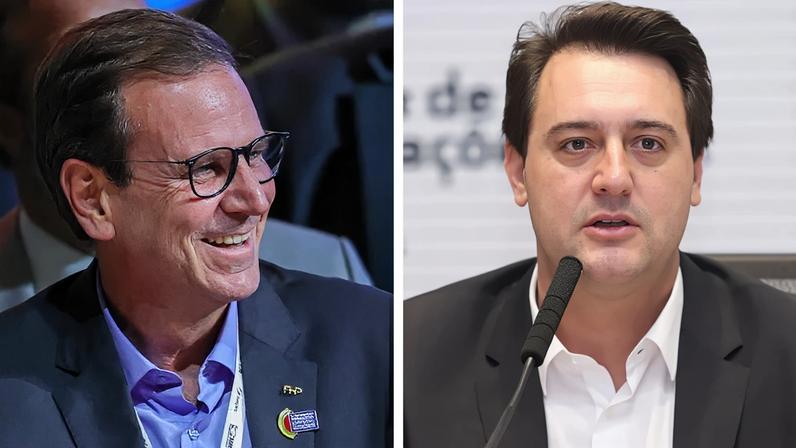 O prefeito do Rio de Janeiro, Eduardo Paes, e o governador do Paraná, Ratinho Jr. Fotos: Fabio Rodrigues-Pozzebom/Agência Brasil e Rodrigo Felix Leal/ANPr